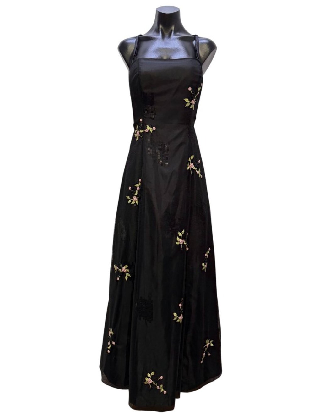 Morgan & Co By Linda Bernell Black Embroidered Floral Formal Dress Size 9/10